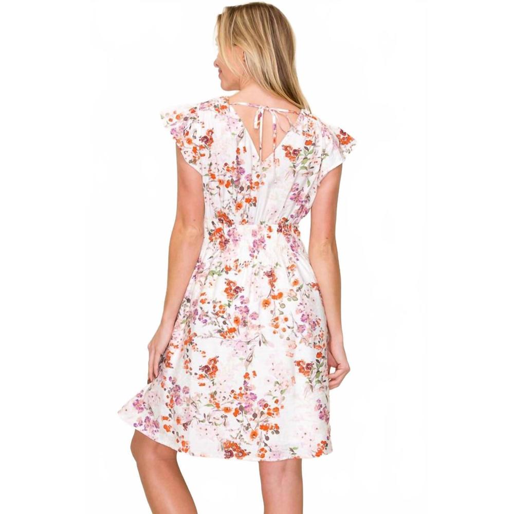 NEW STACCATO v-neck smocked waist floral print dress in pink - Picture 2 of 6